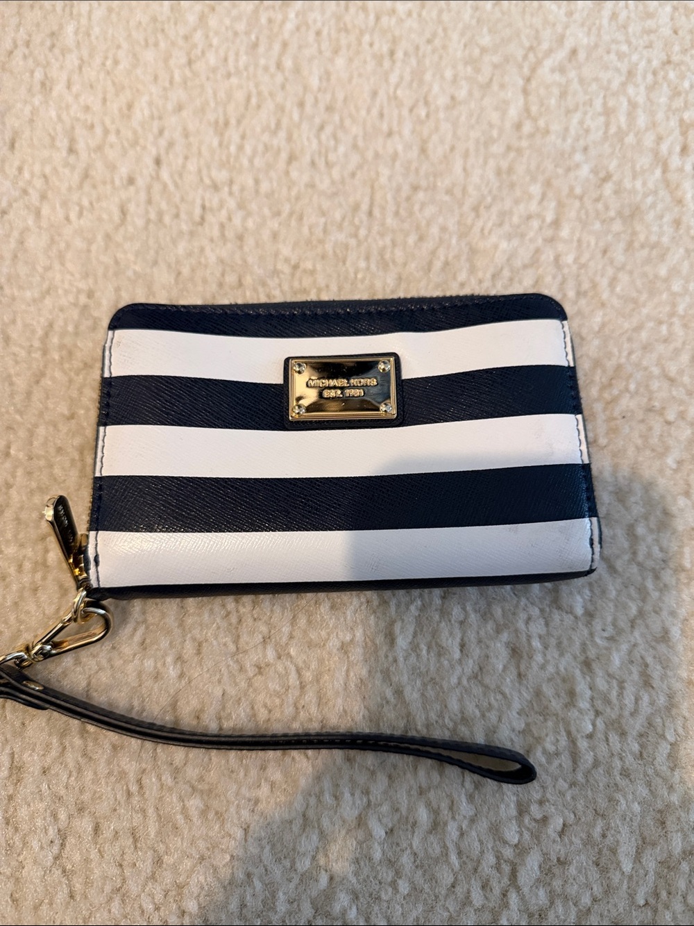 Michael Kors Navy and White Striped Wristlet Clutch